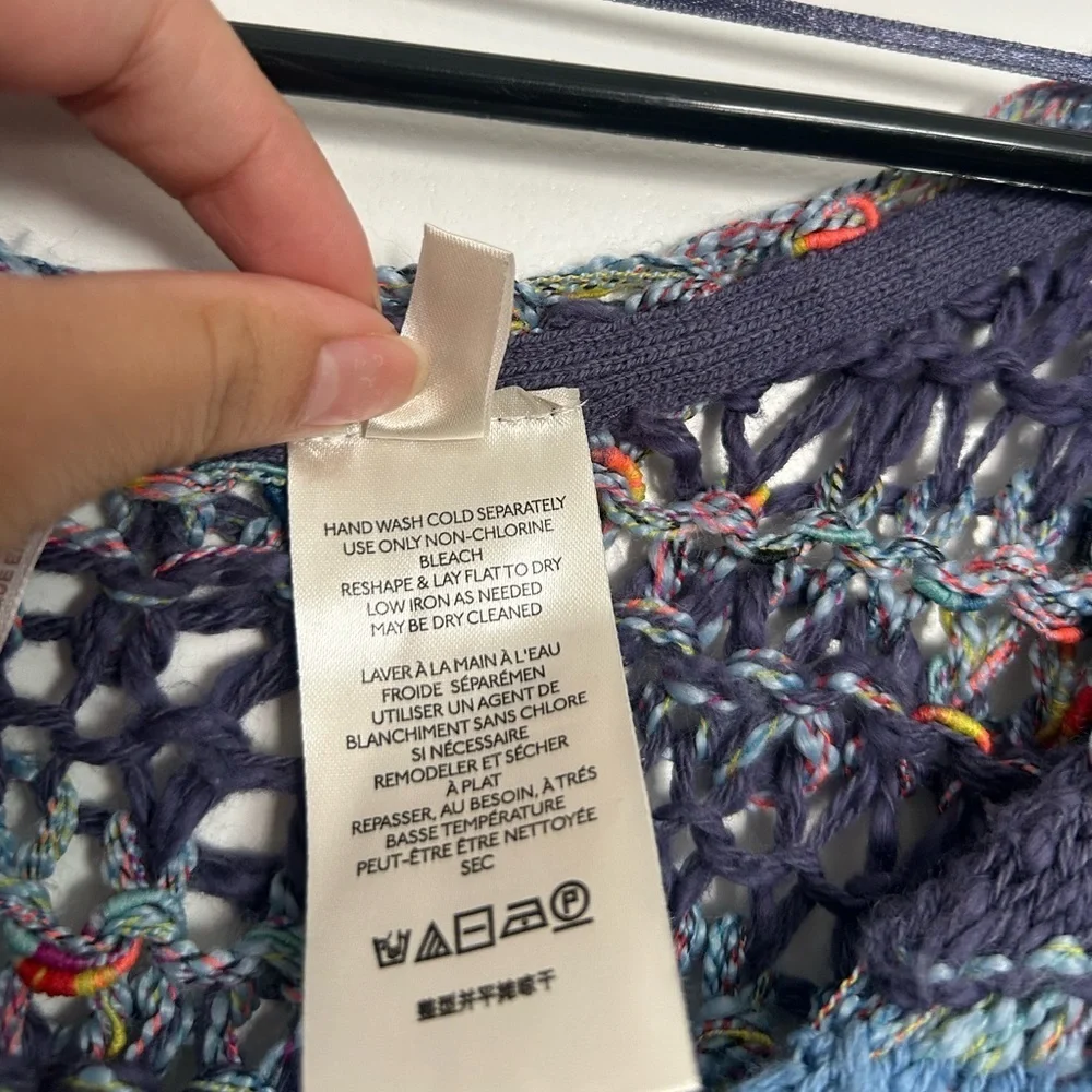 Free People Lake Life Pullover Sweater Bottled Blue Combo size small Chunky Knit - Picture 11 of 13